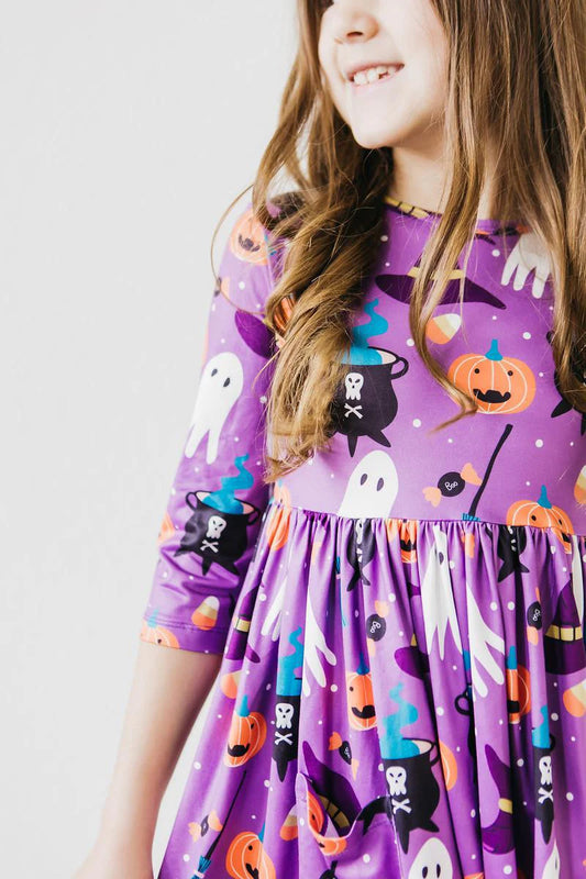 No Tricks, Just Treats 3/4 Sleeve Pocket Twirl Baby Dress