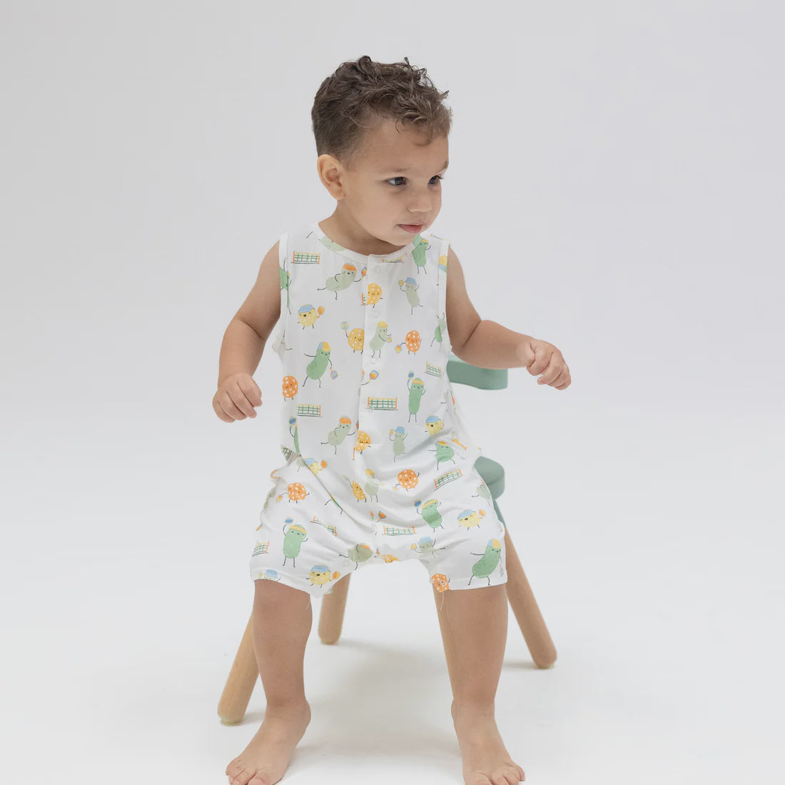 Pickles Playing Pickleball Sleeveless Shortie Romper
