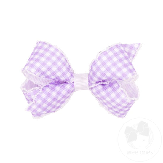 Mini Printed Grosgrain Hair Bow with Moonstitch Edge