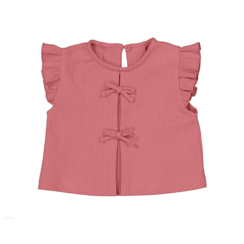 Double Front Bow Blush Baby Rib Top