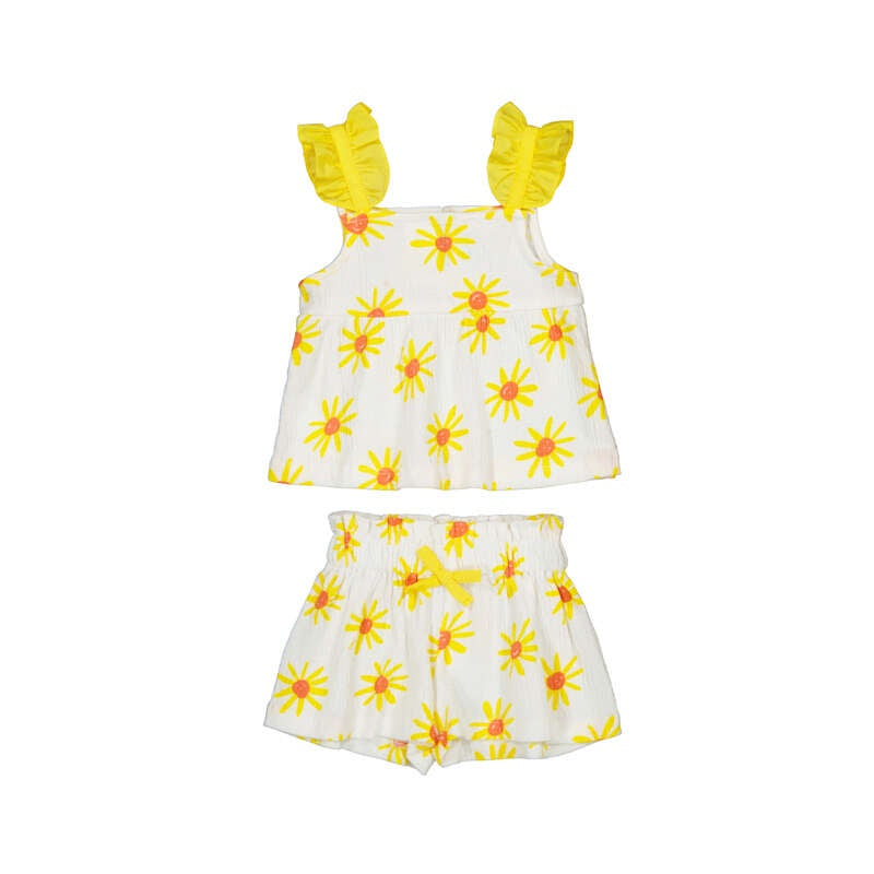 Yellow Flowers and Ruffle Sleeve Set