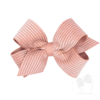 Mini Grosgrain Hair Bow with Wide Wale Corduroy Overlay