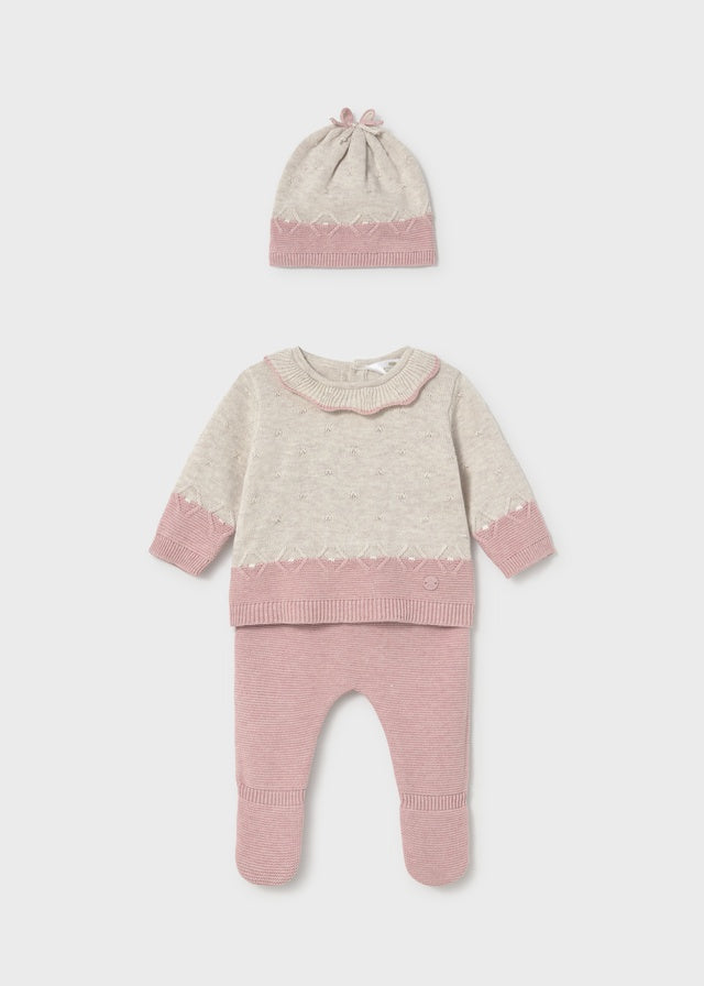 Pink Knit Hat, Sweater & Bottoms Set 2513