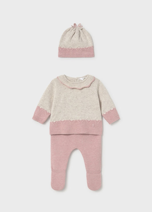 Pink Knit Hat, Sweater & Bottoms Set 2513
