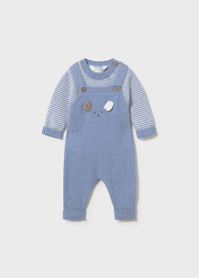 Knit Overalls & Striped Shirt Set 2603