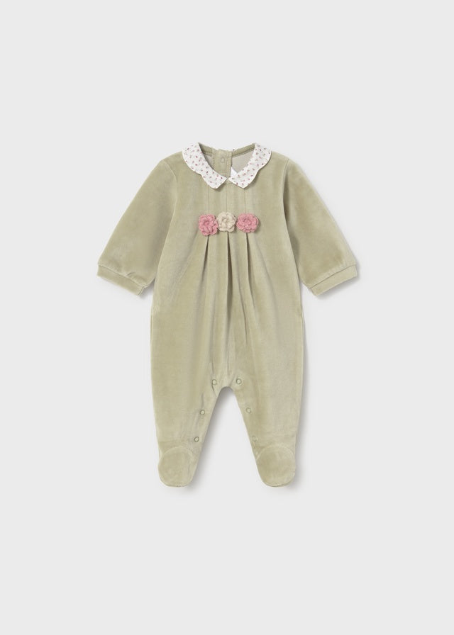 Flower Velour Collar Footie 2752