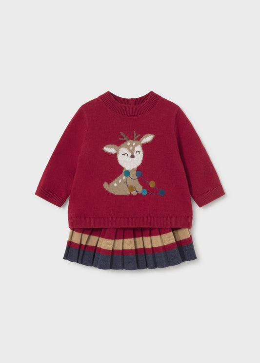 Knit Reindeer Sweater & Skirt Set 2829