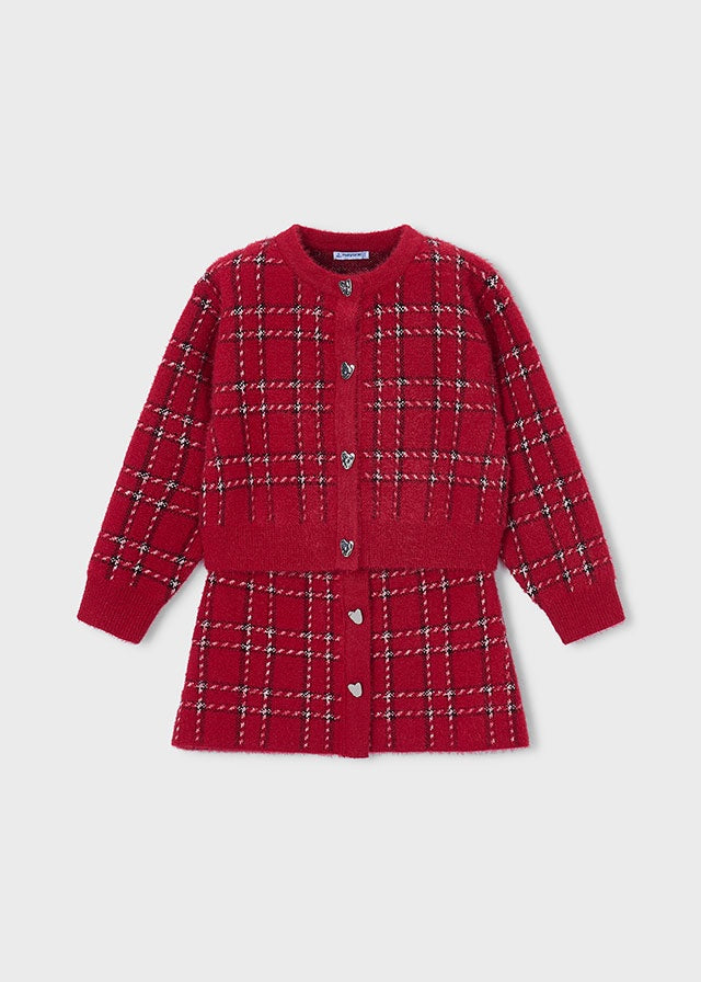 Plaid Tricot LS Top & Skirt Kid Set 4935