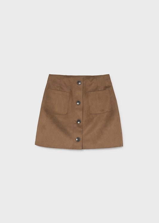 Buttoned Suede Skirt w/ Pockets 7932