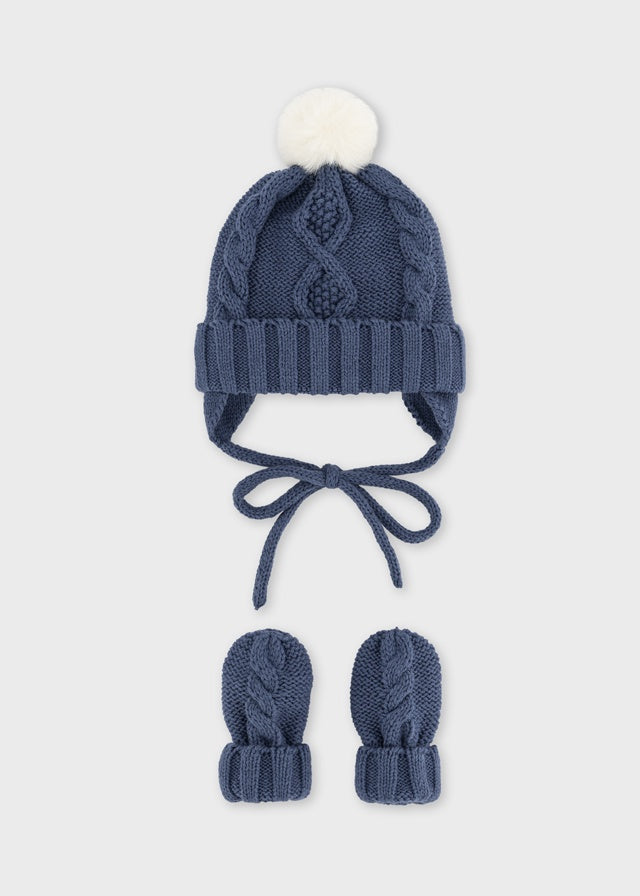 Blue Bobble Hat & Mitten Set 9120