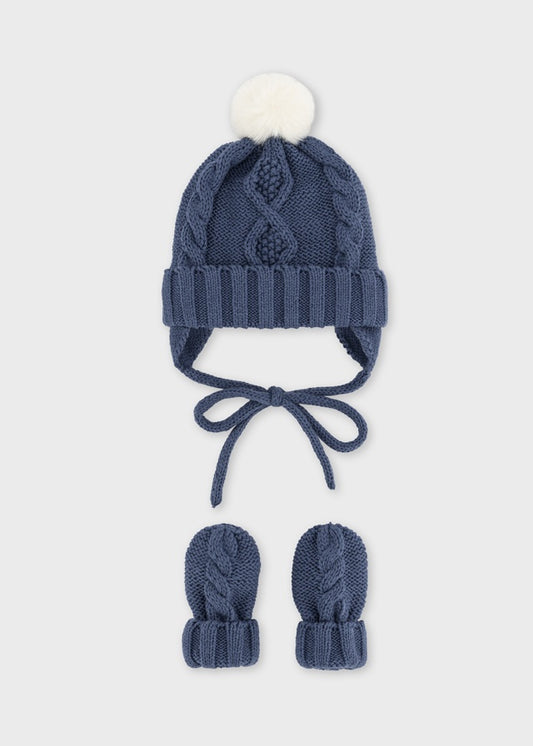 Blue Bobble Hat & Mitten Set 9120