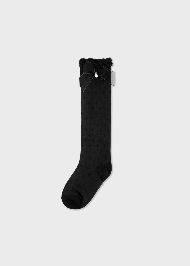 Black Delicate Bow Knee High Socks 10290