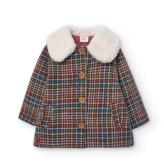 Plaid Coat w/ Faux Fur Collar / 9510