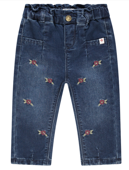 Medium Blue Embroidered Flower Denim Pant