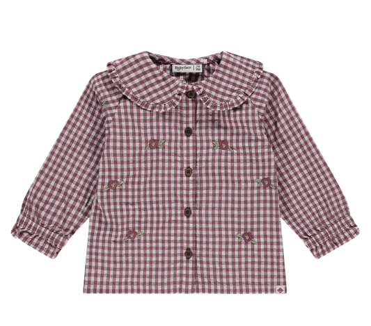 Floral Gingham LS Top w/ Ruffle Peter Pan Collar