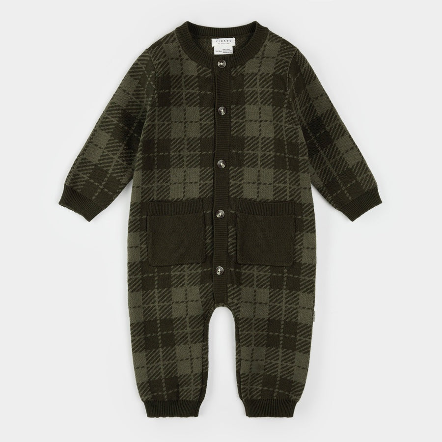 Pine Plaid Button Playsuit