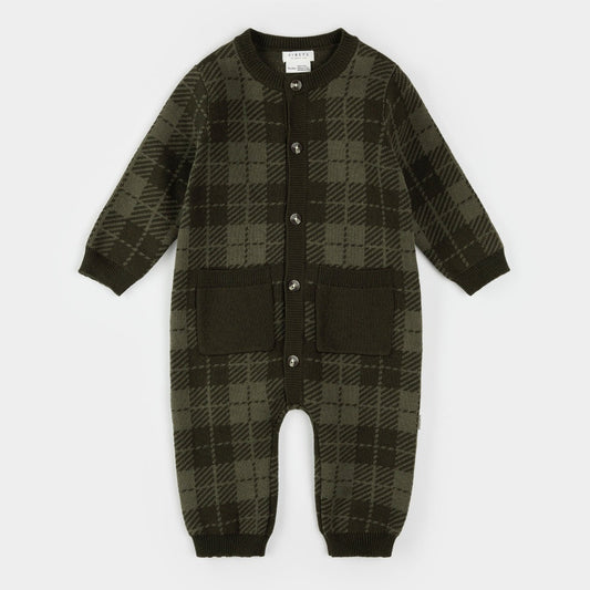 Pine Plaid Button Playsuit