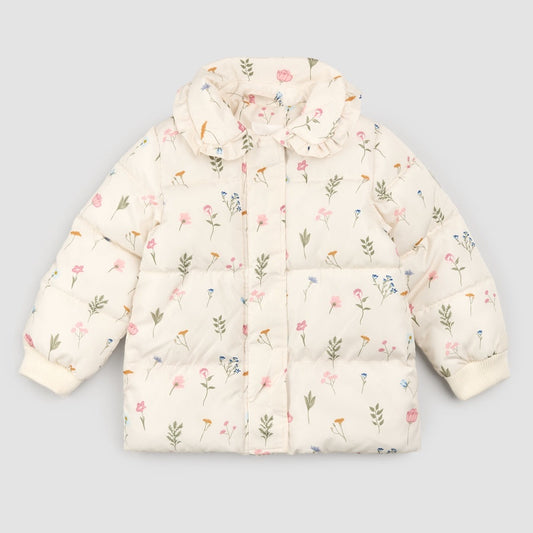 Floral Beige Puffer Baby Jacket