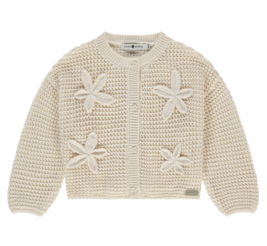 Ivory Knit Flower Chunky Toddler Cardigan