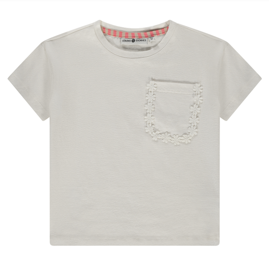 Ivory Flower Lined Pocket SS Tee
