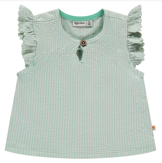 Sea Foam Striped Ruffle Sleeve Baby Top