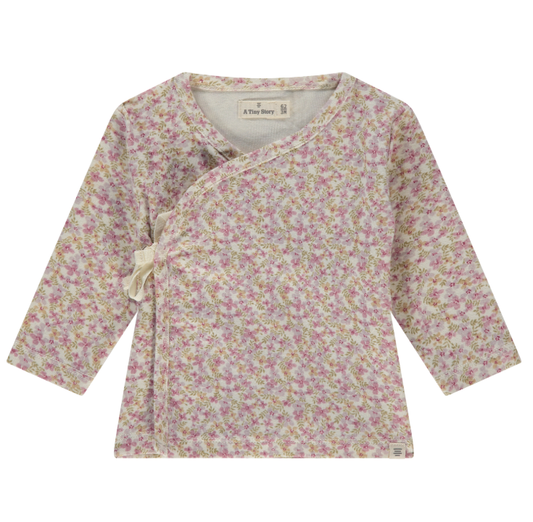Pink Floral Print Baby Soft LS Kimono Top