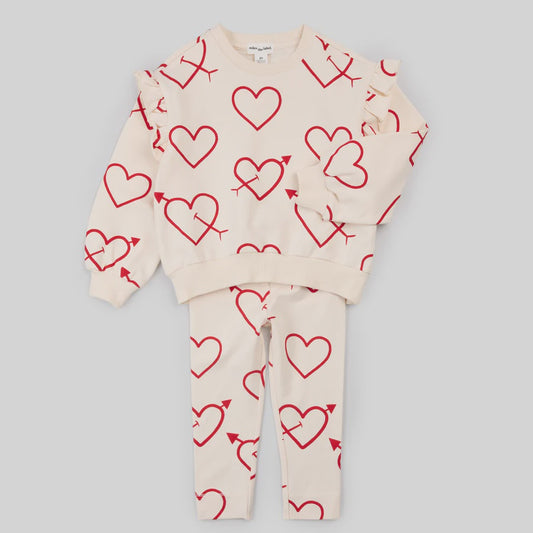 Beige Heart Ruffle LS Set