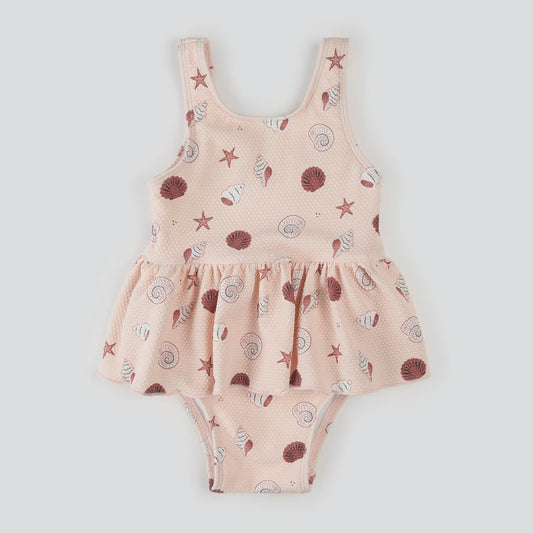 Beach Shell Toddler Skirt Swimsuit in Beige Pink