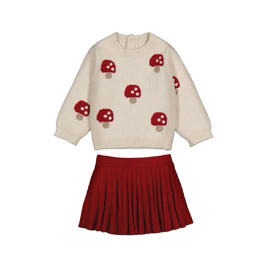 Mushroom Sweater + Pleated Skirt Toddler Set