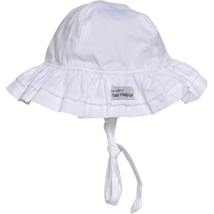 Baby UPF50+ Girls and Boys Double Ruffle Sun Hat / White