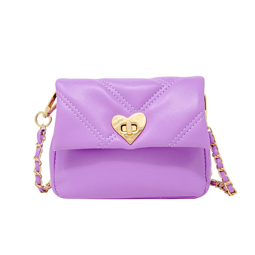 Quilted Soft Heart Lock Purse / Purple