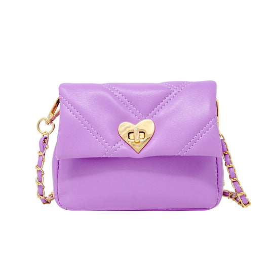 Quilted Soft Heart Lock Purse / Purple