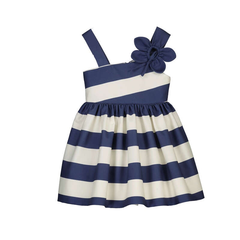Navy Asymetric Flower Toddler Dress
