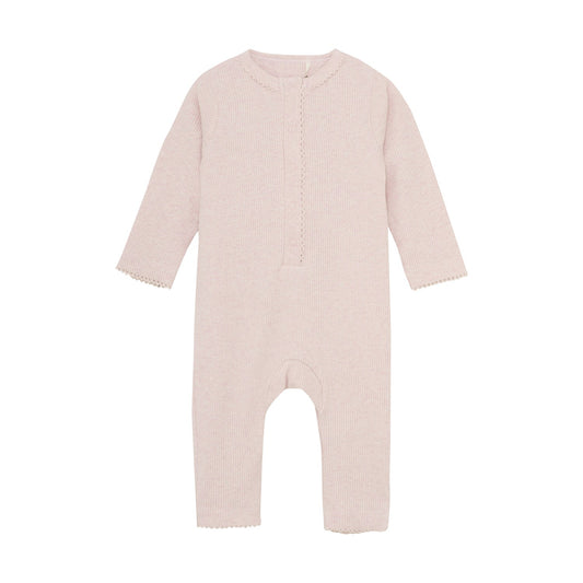 Baby Pink LS Rib Romper w/ Looped Hem
