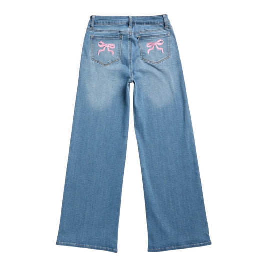 Bow Embroidered Pocket Flare Jeans