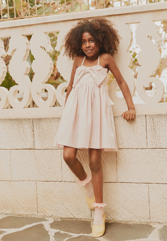 Front Bow Caysi Toddler Dress in Cloud Pink