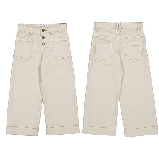 Three Button Wide Leg Twill Pant