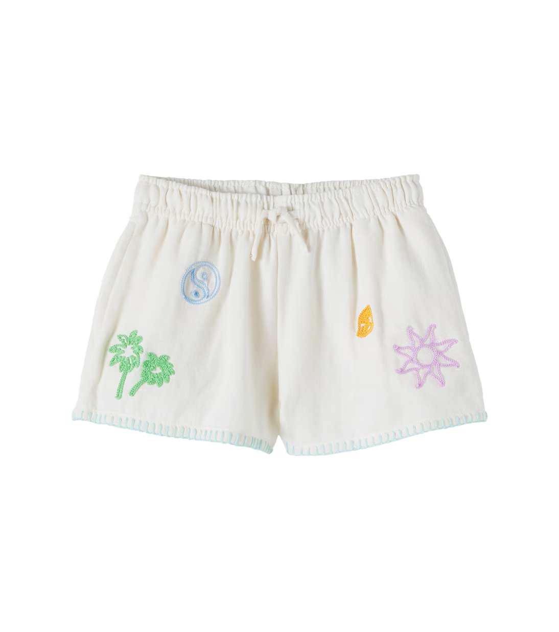 Annabella Beach Emboridered Kid Shorts in Whitecap