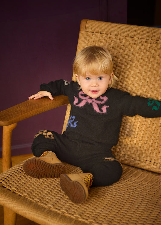 Gilby Fancy Bows Fuzzy Wool Sweater