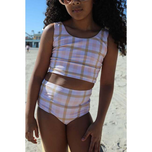 Sun-Kissed Plaid Two Piece Tank Kid Swim Set