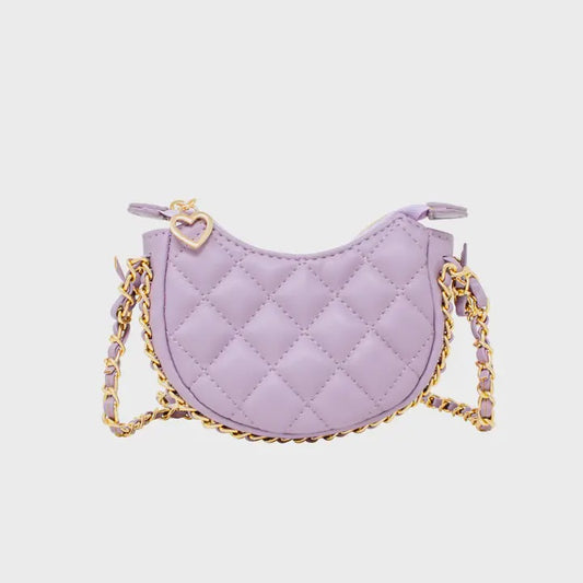 Tiny Quilted Chain Wrapped Crescent Bag - Purple