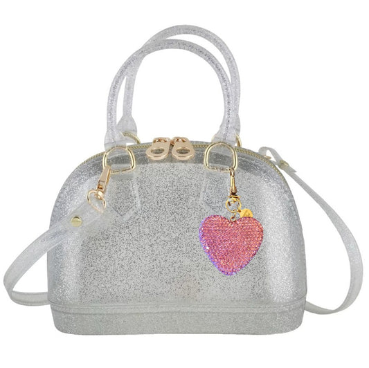 Silver Sparkle Pink Heart Purse