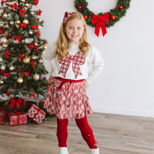Plaid Bow Patch Kid Sweat Shirt