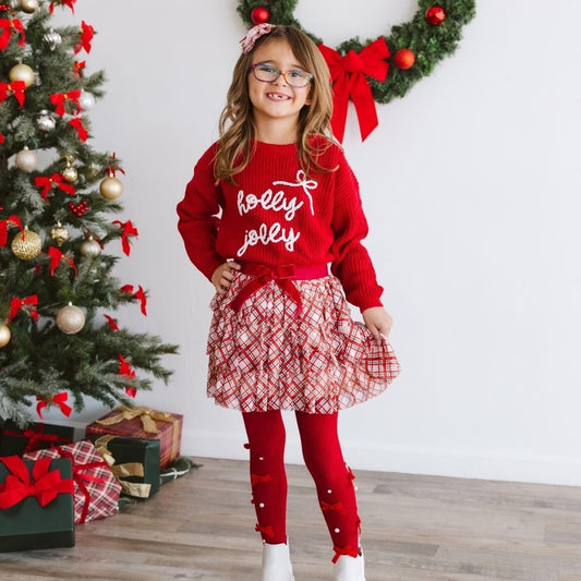 Holly Jolly Bow Kid Knit Sweater