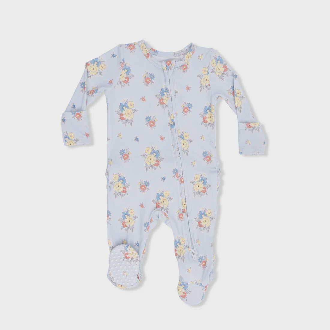 Country Stitch Floral 2 Way Ruffle Back Zipper Footie