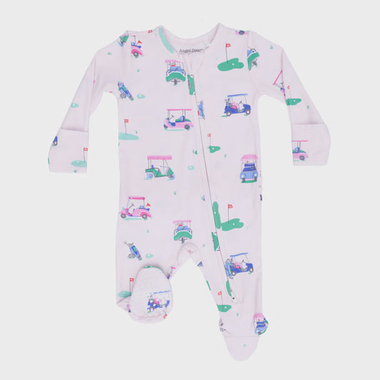 Vintage Golf Carts Pink 2 Way Ruffle Back Zipper Footie