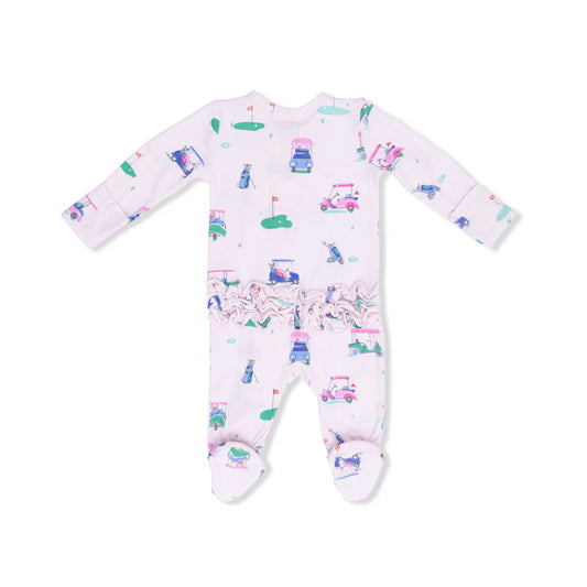 Vintage Golf Carts Pink 2 Way Ruffle Back Zipper Footie