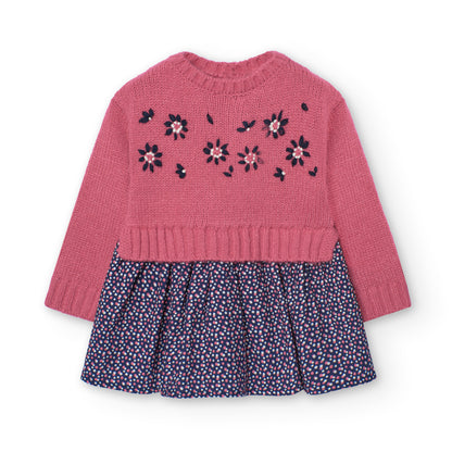 Polkadot + Floral Knit LS Dress