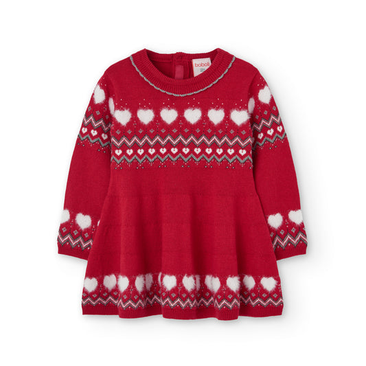 Fuzzy Heart LS Knit Dress