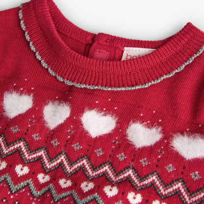 Fuzzy Heart LS Knit Dress